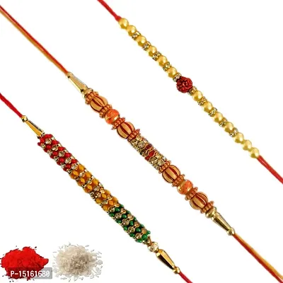 Rakhiya.com Designer Rakhi set of three, Multicolour rakhi, combo of three (set of 3), With Roli Chawal Packet 0220-thumb0