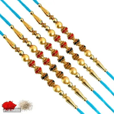 Rakhi Set of 5, Rakhi Set, Rakhi combo of five with Roli-Chawal Packet_9