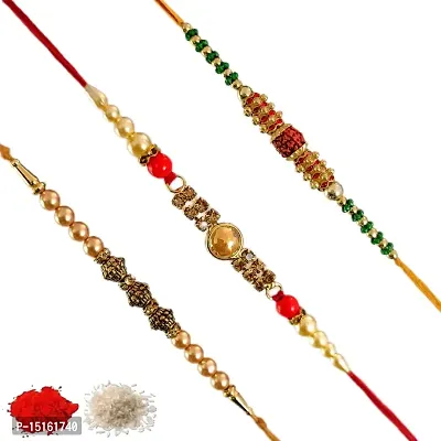 Rakhiya.com Designer Rakhi set of three, Multicolour rakhi, combo of three (set of 3), With Roli Chawal Packet 0101-thumb0