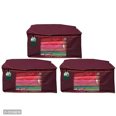 Maroon Saree Covers With Zip | Saree Covers For Storage | Saree Packing Covers For Wedding | (Plain-Maroon) Pack of 3