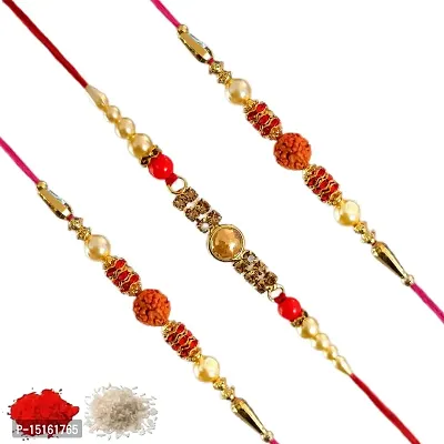 Rakhiya.com Designer Rakhi set of three, Multicolour rakhi, combo of three (set of 3), With Roli Chawal Packet 0047