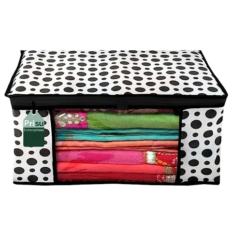 Henceberry Polka Dots Design Non-woven Foldable Saree Cover|Clothes Storage Bag/Wardrobe Organizer