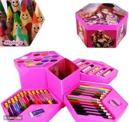46 Pcs Drawing Set for Kids | Art Set with Color Box | Pencil Colors Cray Painting Supply Sets-thumb0
