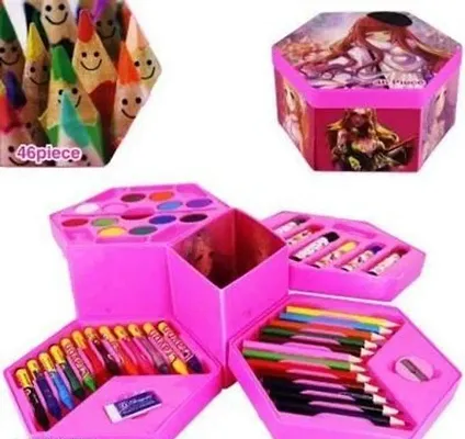 46 Pcs Drawing Set for Kids | Art Set with Color Box | Pencil Colors Cray Painting Supply Sets