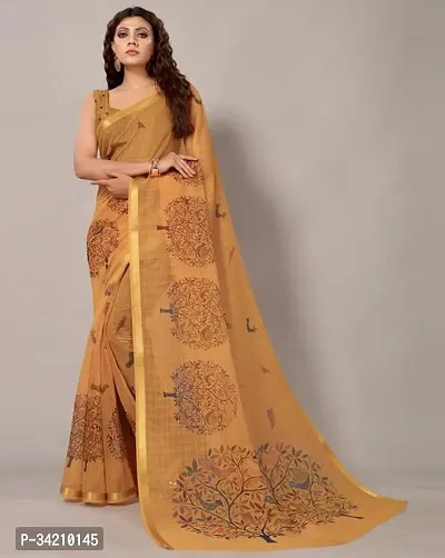 Stylish Orange Crepe Printed Saree with Blouse piece For Women-thumb0