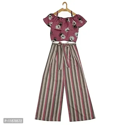 Girls Floral Printed Designer TOP and Plazo Set(Dusty Pink) (15-16 Years)-thumb0