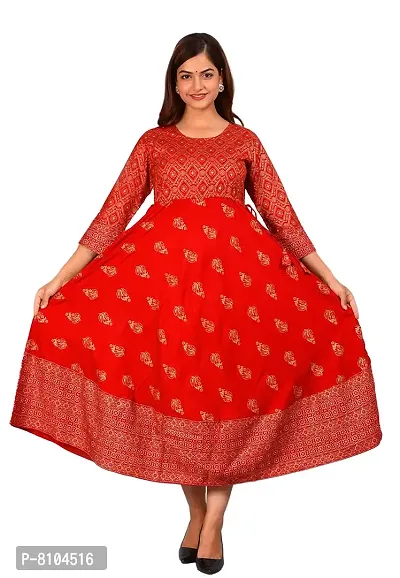 Resarupraj Women's Rayon Printed Anarkali Long Kurta