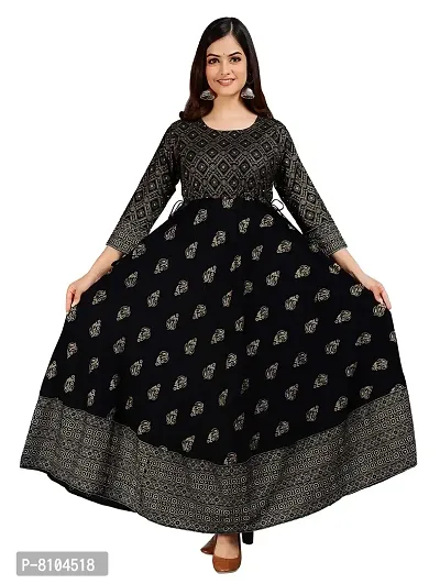 Resarupraj Women's Rayon Printed Anarkali Long Kurta-thumb0