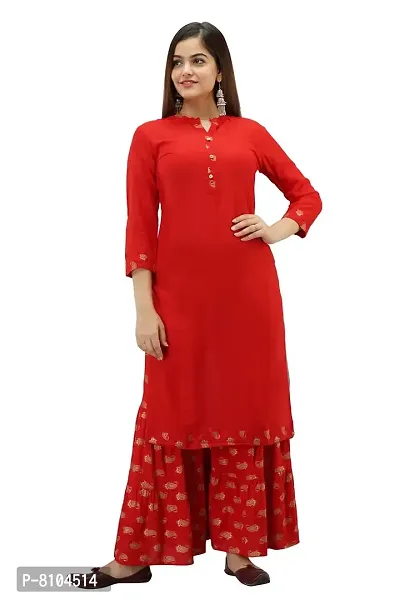 Resarupraj Women's Rayon Solid Straight Kurta With Sharara Set-thumb0