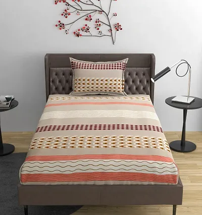 Printed Glace Cotton Fitted Single Bedsheet with Cover