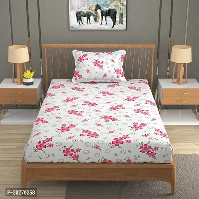 Comfortable Glace Cotton Printed Single Bedsheet With One Pillow Cover-thumb0