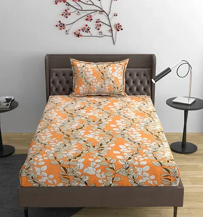 Printed Glace Cotton Fitted Single Bedsheet with Cover