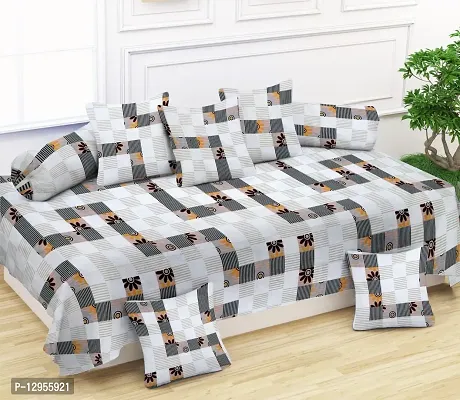 Soft Glace Cotton Designer Printed Diwan Set, 1 Single Bedsheet, 2 Bolster Covers, 5 Cushion Covers (Abstract) - 8 Piece