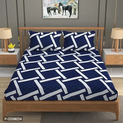 Comfortable Navy Blue Glace Cotton Double 1 Bedsheet + 2 Pillowcovers-thumb0