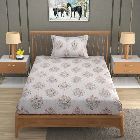 Printed Glace Cotton Fitted Single Bedsheet with Cover