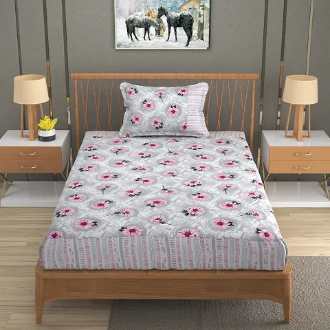 Printed Glace Cotton Fitted Single Bedsheet with Cover