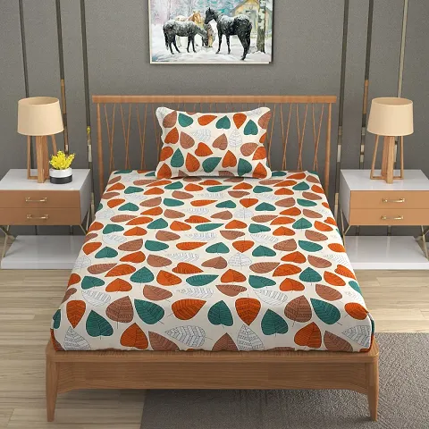 Printed Glace Cotton Fitted Single Bedsheet with Cover