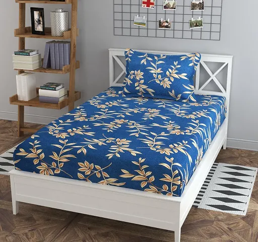 Printed Glace Cotton Fitted Single Bedsheet with Cover