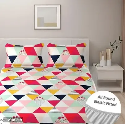 Stylish Multicoloured Glace Cotton Fitted(elastic) 1 Bedcover + 2 Pillowcovers-thumb0