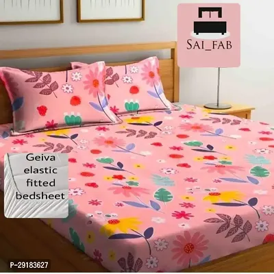 Stylish Pink Glace Cotton Fitted(elastic) 1 Bedcover + 2 Pillowcovers-thumb0