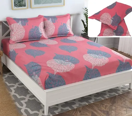 Neekshaa Elastic Fitted Glace Cotton Double Printed Bedsheet with Two Pillow Covers_Size-72x78+8 inches
