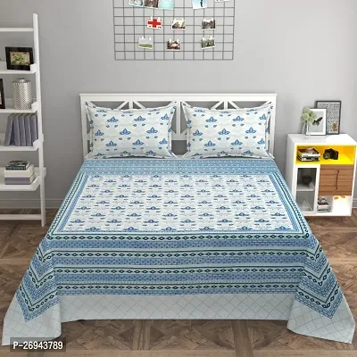 Fancy Cotton Printed Double Bedsheet With 2 Pillow Covers