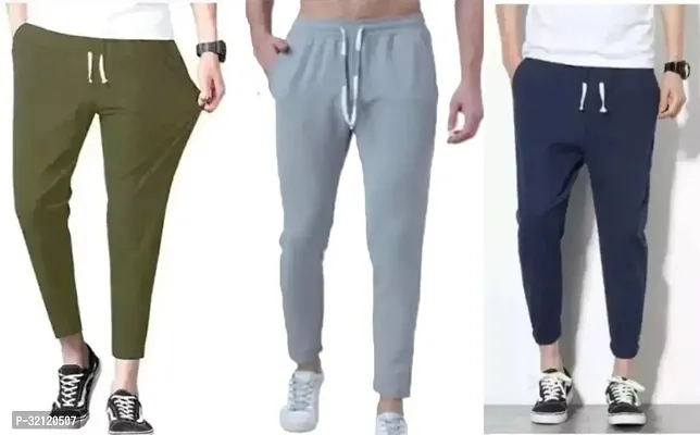 Stylish Multicoloured Polycotton Solid Regular Track Pants For Men Pack Of 3-thumb0