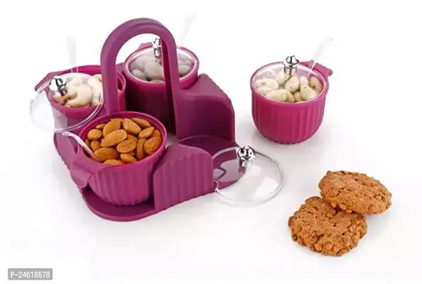 Multipurpose Stylish Dry Fruit Box 4 Pc Jar Set Aachar Pickle Container Mukhwas Tray Dining Spice Stand Abs Plastic Chocolate Mouth Freshener Sweets Masala Storage For Gift Home Kitchen - Multicolor-thumb0