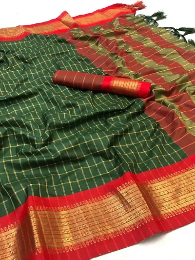 Beautiful Pure Checked Saree with Blouse piece