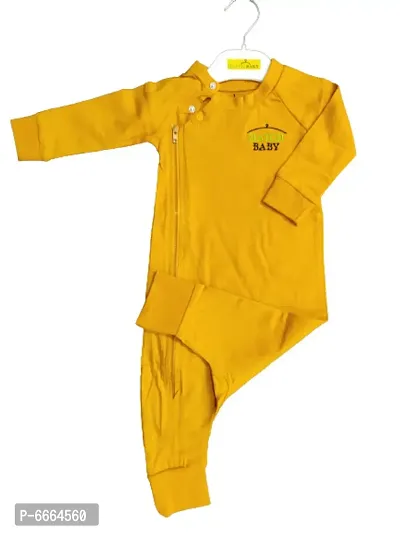 Hatch Baby Mustards Yellow Color Unisex Rompers/Sleep Suits for Baby Boys and Girls-thumb2