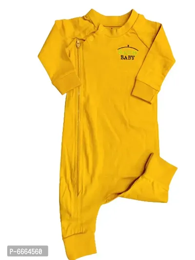 Hatch Baby Mustards Yellow Color Unisex Rompers/Sleep Suits for Baby Boys and Girls-thumb4