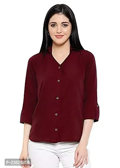 Elegant Maroon Cotton Blend Solid Shirt For Women-thumb0