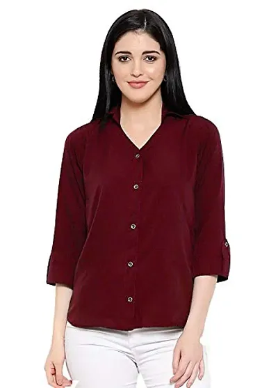 Elegant Blend Solid Shirt For Women