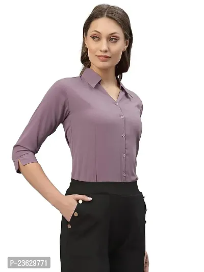 Elegant Purple Cotton Blend Solid Shirt For Women