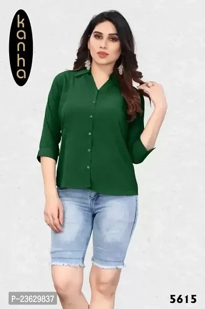 Elegant Green Cotton Blend Solid Shirt For Women-thumb0