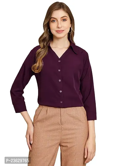 Elegant Purple Cotton Blend Solid Shirt For Women