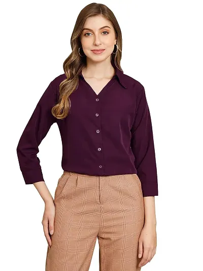 Elegant Blend Solid Shirt For Women