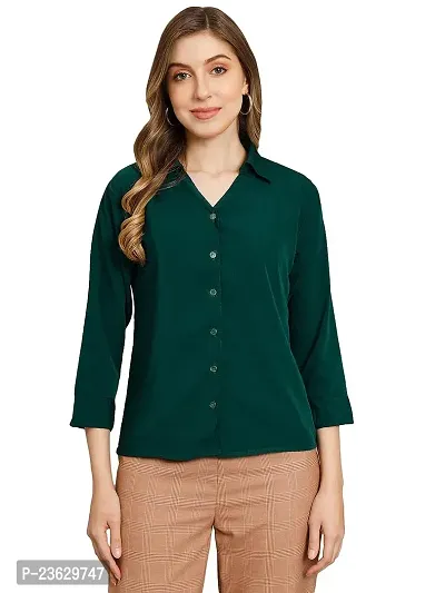 Elegant Green Cotton Blend Solid Shirt For Women-thumb0
