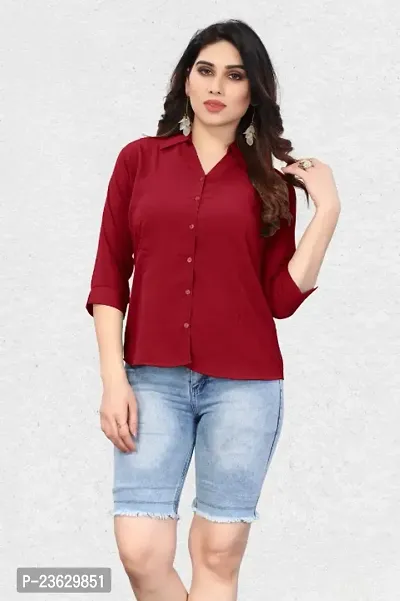 Elegant Red Cotton Blend Solid Shirt For Women-thumb0