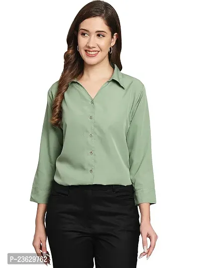 Elegant Green Cotton Blend Solid Shirt For Women