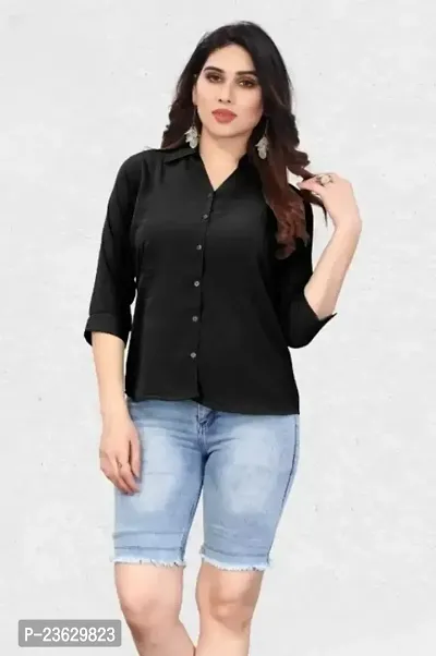 Elegant Black Cotton Blend Solid Shirt For Women-thumb0