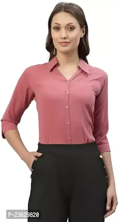 Elegant Red Cotton Blend Solid Shirt For Women-thumb0