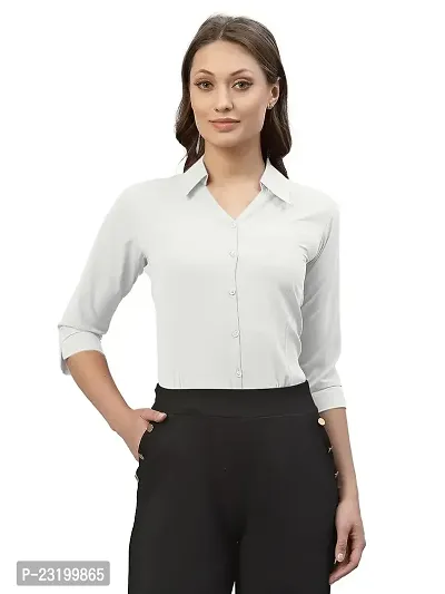 Women Regular Fit Solid V Collered Casual Shirt-thumb0