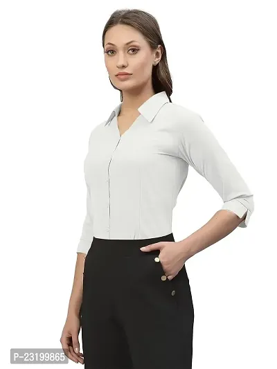 Women Regular Fit Solid V Collered Casual Shirt-thumb5