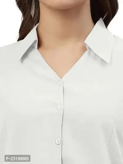 Women Regular Fit Solid V Collered Casual Shirt-thumb3