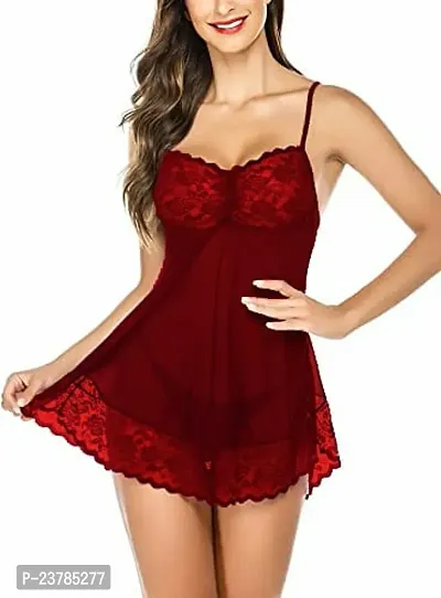 Comfortable Maroon Net Bridal Baby Dolls For Women-thumb0