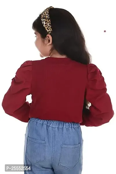 KIROTO Stylish  Fancy Puff Full Sleeve Tops for Girls Kids Maroon-thumb2