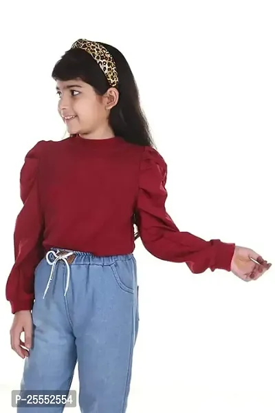 KIROTO Stylish  Fancy Puff Full Sleeve Tops for Girls Kids Maroon-thumb3