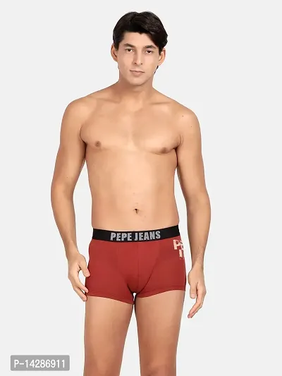 Pepe Jeans Men's Cotton Regular Printed Trunks (Pack of 1) (OPT07-01_Maroon 105 CM)-thumb5