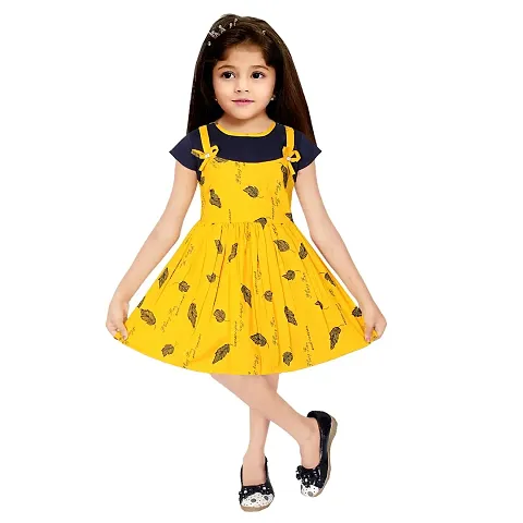 PROMISE KID Girl's Rayon Midi/Knee Length Short Sleeve Dress (Pack of 1) (4-5 Years, Yellow)